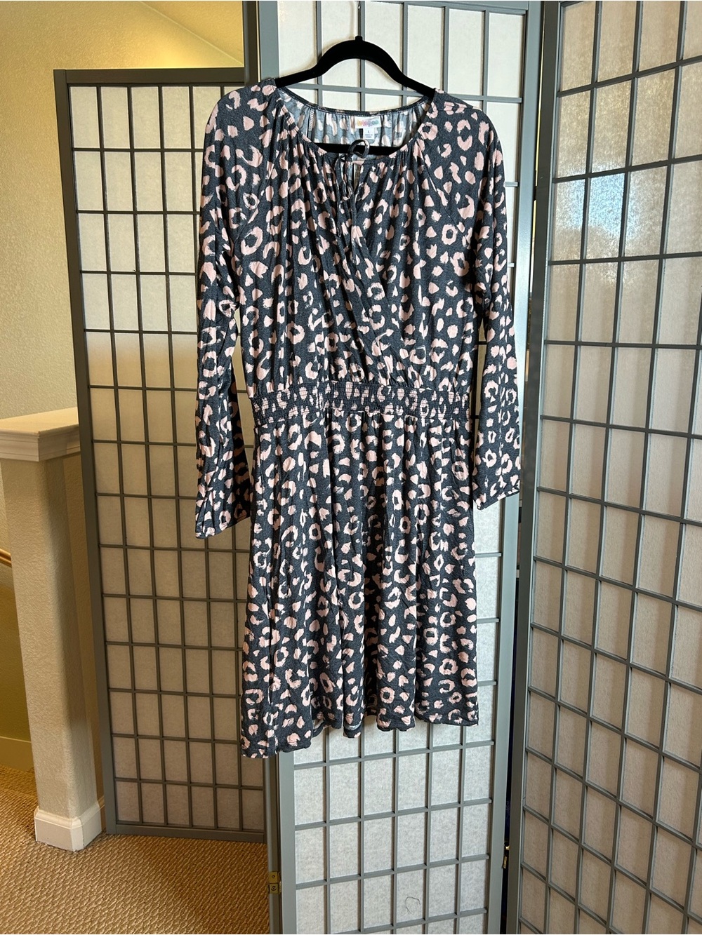 NWT LuLaRoe Jody Long Sleeve Leopard-Print Dress in Gray and Pink